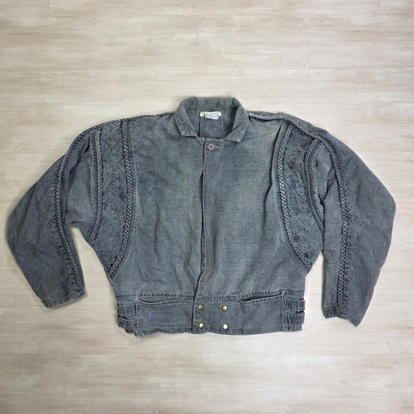 Cotler Mens Denim Buckle Back Jacket Gray‎ Wash Distressed Size Large